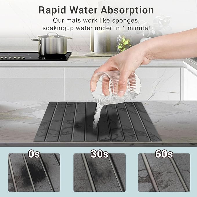 23*16'' Large Diatomaceous Earth Stone Quick Drying Mat For Kitchen Counter Bathroom Foldable and Absorbent Drying Stone Mat Home Pad Fast-Drying Floor Mat Dark Gray