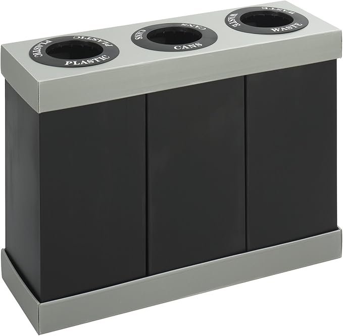 Safco Trash Can Recycle Bin Combo 28 Gallon Each (3 Bin) At Your Disposal Recycling Center Black/Grey