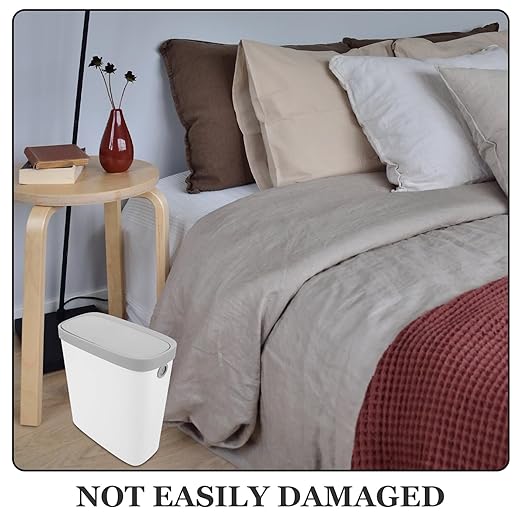 Plastic Garbage Can with Press-Type Lid Large Capacity Wastebasket for Kitchen Bathroom Living Bedroom Office Odor-Resistant Easy Press Open and Close White Trash Bin
