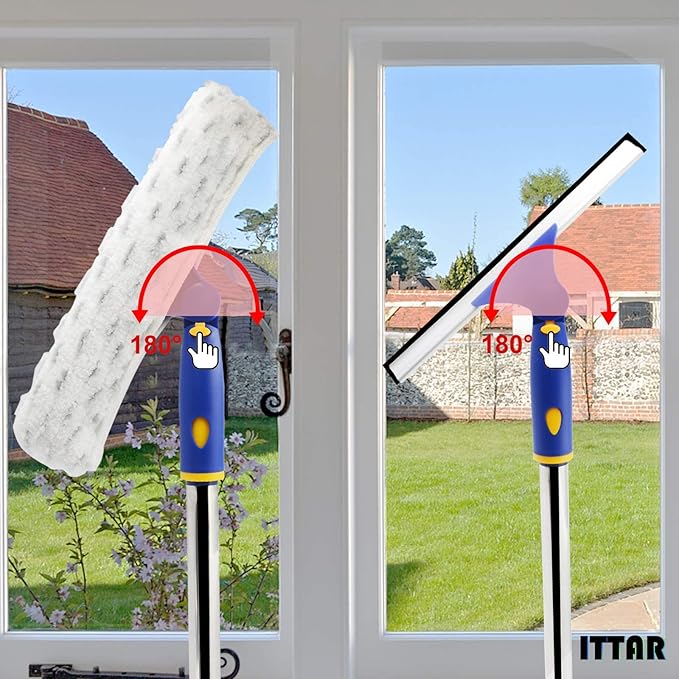 ITTAR Window Squeegee with 2 Sets Stainless Steel Pole Squeegee Cleaning Tools with Microfiber Pads 60-72 Telescopic Window Washing Kit Professional Squeegee Cleaner for Home Car Outside Glass