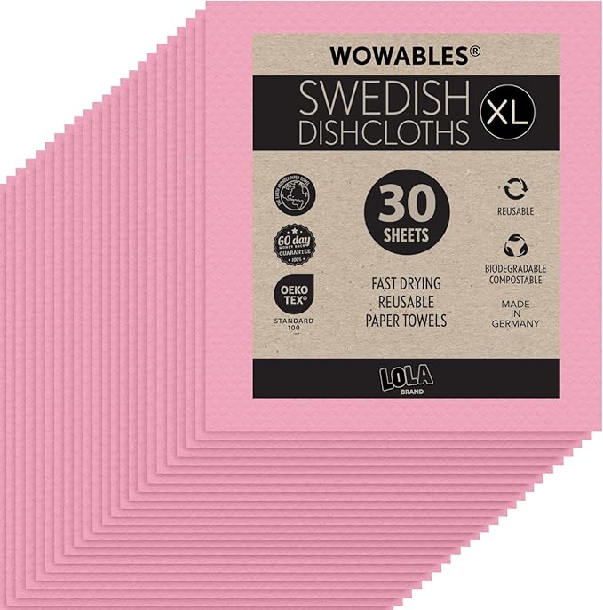 Swedish Dishcloths for Kitchen XL 30 Sheet Roll Biodegradable &amp Compostable Reusable Paper Towel Cleaning Cloths 11 x 10 No Odor Washing Dishes Ultra Absorbent Cellulose Sponge Towel By