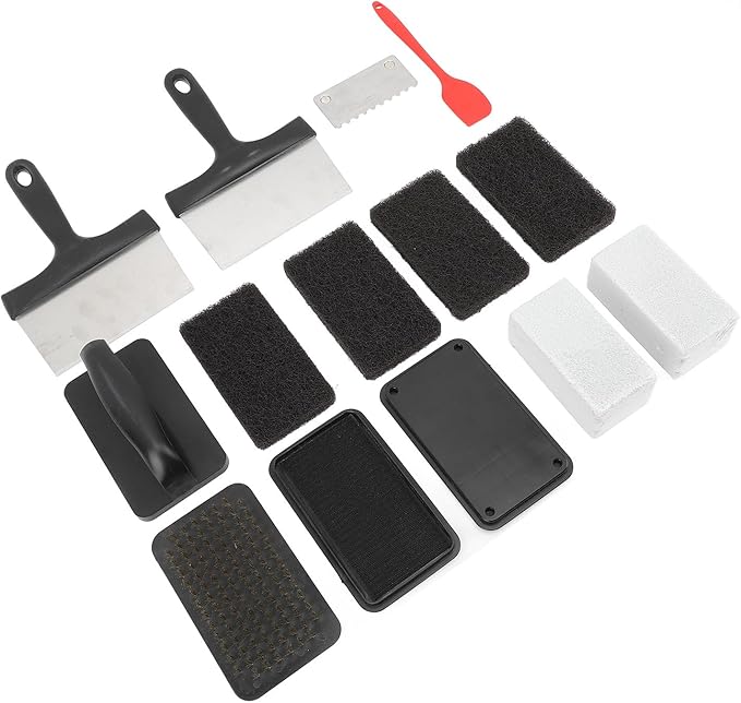 for Griddle Cleaning Kit Oil Removal Anti Hot Handle Multifunctional Grill Cleaning Kit (14Pcs)