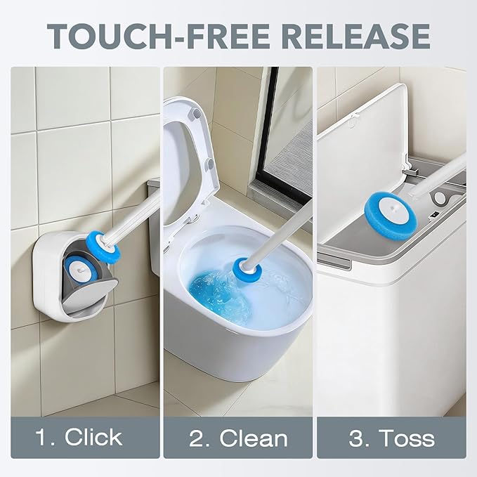 2-Pack Disposable Toilet Brush &amp Wand Kit Wall-Mounted Auto-Closing Caddies with 60 Refills Deep Cleaning System with Pre-Loaded Scrubber for Rust &amp Hard Water - Mess-Free Modern Design