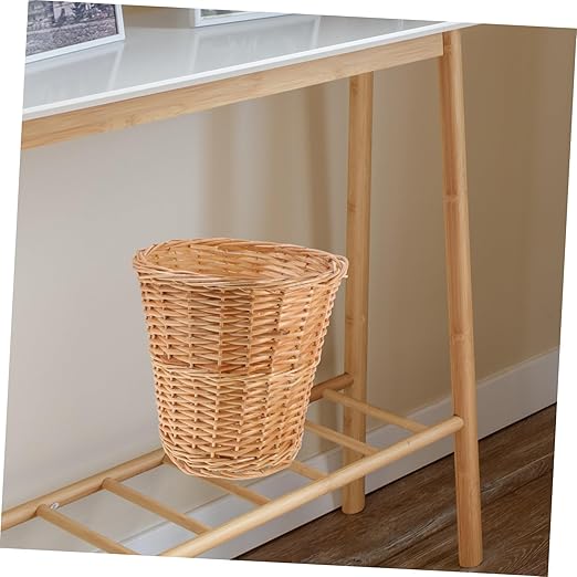 Veemoon Woven Wicker Trash Basket Rattan Wastebasket Multi Accessory for Bedroom Bathroom Living Office Stylish Pastoral Decor