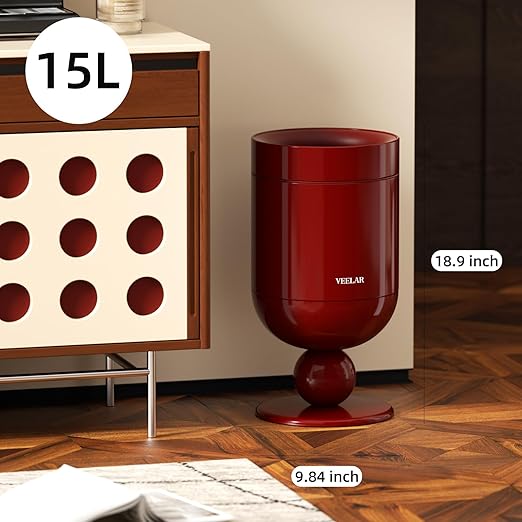 Bathroom Metal Trash Can 4 Gallon (15 L) Garbage Can Lid-Free Trash Bin for Bedroom Office Living Room (Burgundy Top Open)