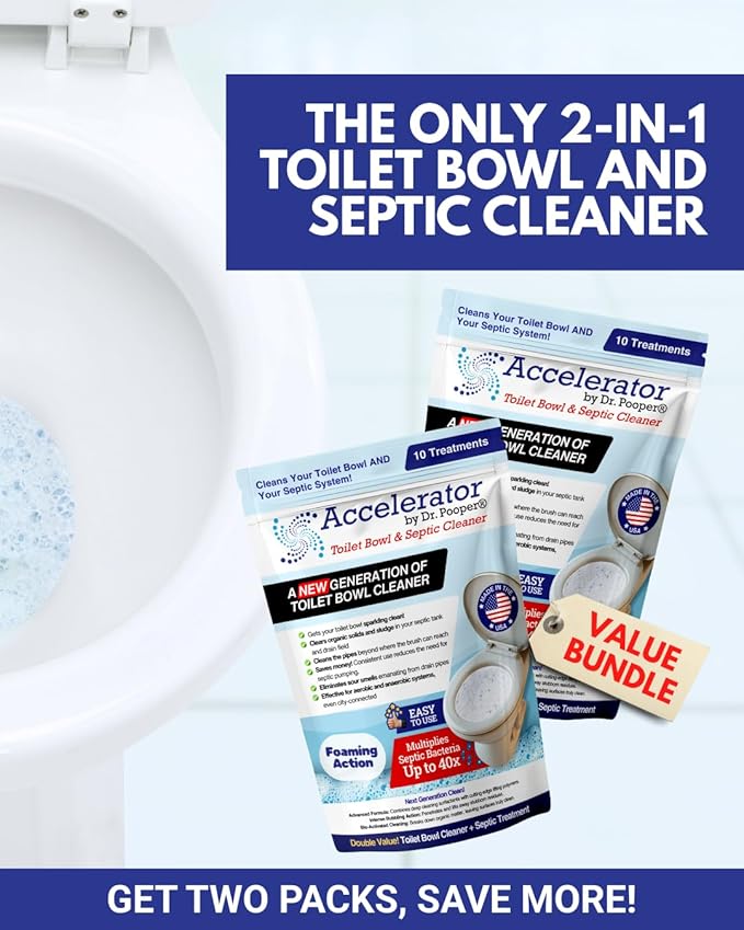 Accelerator by Dr. Pooper® Toilet Bowl &amp Septic Cleaner – 2-Pack Value Bundle