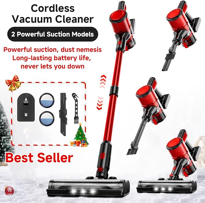 Cordless Vacuum Cleaner MAX 70Kpa Powerful Stick Vacuum with 45min Runtime Anti-Tangle Vacuum Cleaners for Home 50.72oz Dust Cup (3)