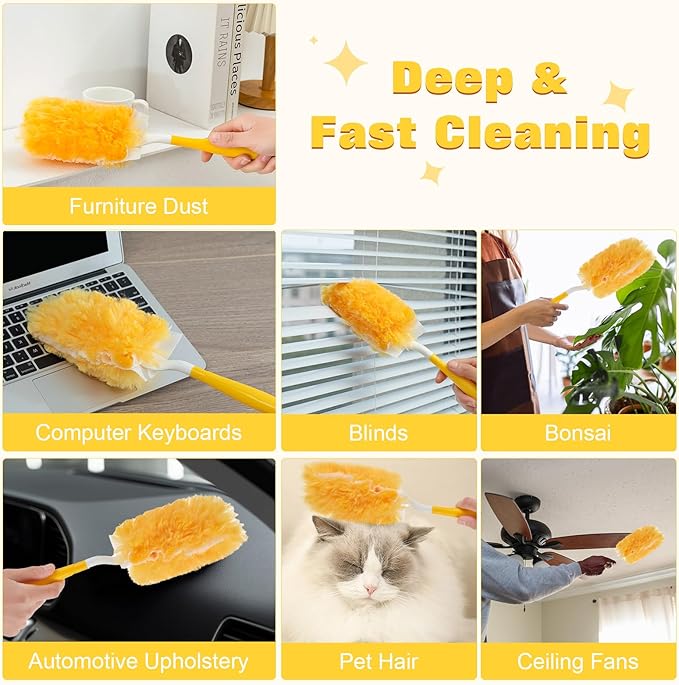 360° Heavy Duty Duster Refills for Swiffer Duster30 Pack &amp 1Handle 4X Faster Electrostatic Deep Duster Kit for Cleaning Pet Hair Blinds &amp Car VentsLasts 2+ Months Eco-Friendly &amp Gift-
