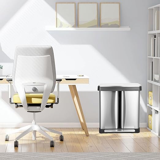 GAOMON Trash Can 2 x 8 Gal Dual Garbage Can &amp Recycle Bin 2 Compartments Includes 2 Removable Inner Buckets Soft Close Lid and Airtight for Home Office Business