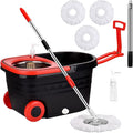 Spin Mop and Bucket with Wringer Set on Wheels 360° Spinning Mop Bucket System with 3 Microfiber Mop Replacement Heads and 61 Stainless Steel Adjustable Handle for Floor Cleaning (25QT)