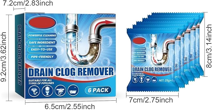 Household Drain Cleaner Powder Quickly Dissolves Hair Grease Clogs In 30 Minutes Suitable For All Standard Pipes(3 boxes)
