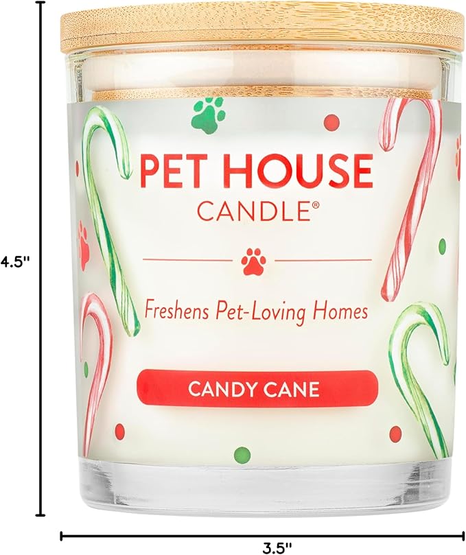 One Fur All Pet Candle 9 OZ Plant-Based Air Freshening Candle Clean Burning and Long Lasting with a 60 Hour Burn Time - Candy Cane