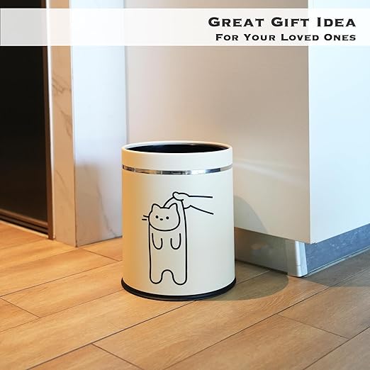 Juju Cat Trash Can - Cat Decor Garbage Can - Small Waste Basket for Bedroom - Garbage Bin Trashcan - Wastebasket Dustbin Trash Cans - 3.3 Gallon / 12.5 Liter (Hey)