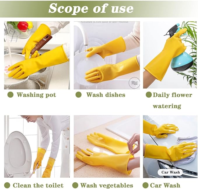 8 Pairs Reusable Household Cleaning Gloves Rubber Kitchen Dishwashing GlovesExtra Thickness Long Sleeves for Washing Dishes Pet Care(Medium Yellow)