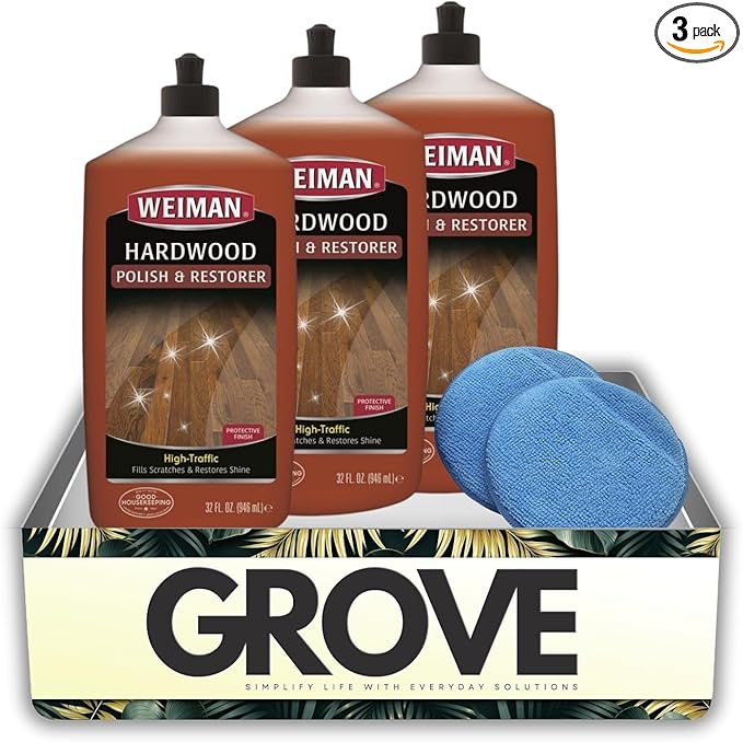 3x Weiman High Traffic High Gloss Hardwood Floor Polish &amp Restorer Liquid 32 oz Bundle with Microfiber Applicator Pads – Wood Floor Cleaner and Polish for Scratch Repair and Shine – Gift Set (4 It