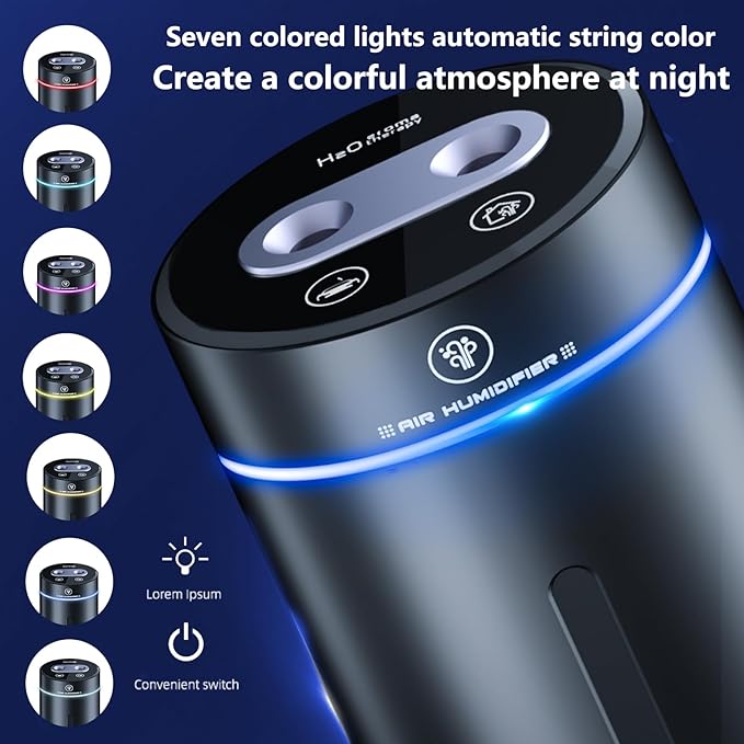 Smart Car Air FreshenerCar Air Freshener Diffuser with Humidifier Auto On/Off3 Mode Adjustable (Purple L)