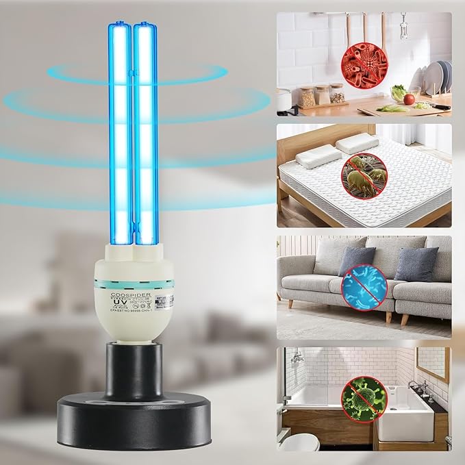 COOSPIDER UV 36Watts UV Sanitizer Lamp 2pack 72w with Remote Control Powerful UVC Light with E26 Base for Basement/Bedroom/Kitchen/Office/Storehouse/Car 3-Gear Timer 110V Ozone Free
