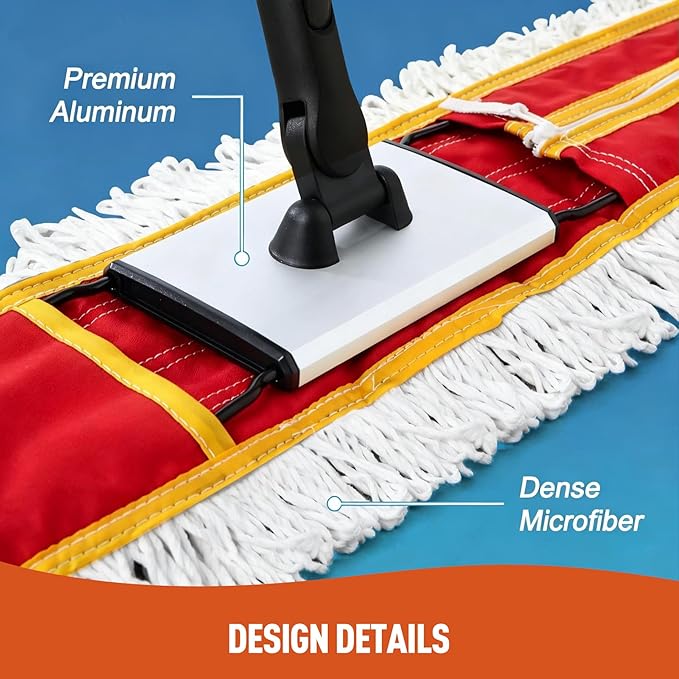 36 Commercial Dust Mops for Floor Cleaning Heavy Duty Floor Duster Mop with Long Handle Hotel Gym Household Cleaning Supplies for Hardwood Tiles Marble Floors (Red)