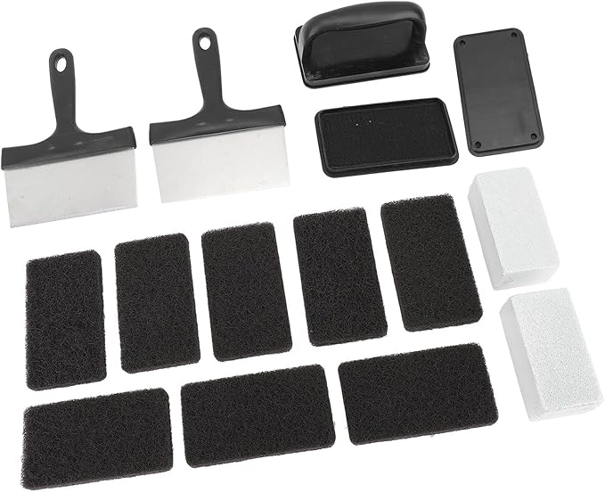 for Griddle Cleaning Kit Oil Removal Anti Hot Handle Multifunctional Grill Cleaning Kit (15Pcs)