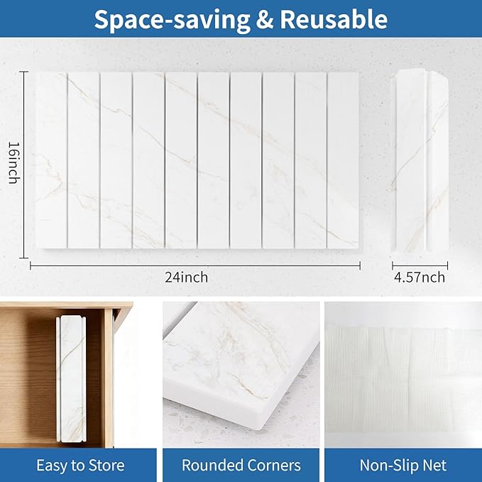 Hopegiver Stone Drying Mat for Kitchen Counter 24 x 16 Quick Dry Diatomaceous Earth Dish Drying Mat Super Absorbent Non-Slip &amp Foldable Modern Marble Countertop Mat (GoldenMarble24''x16'')