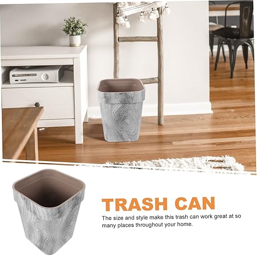 Rustic Wood-Style Trash Can Large Square Wastebasket Gray for Home Office Bedroom Kitchen Smooth Surface Container