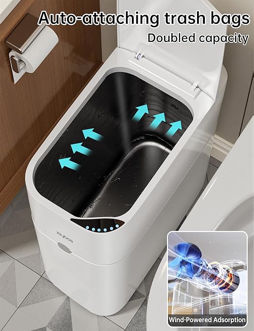 CTIME Family Bathroom Trash Can Set Includes a 2-Gallon Clean Trash Bin with a Toilet Brush 12 pre-Soaked Disposable Brush Heads a Small Bathroom Trash Can with Lid and a Smart Trash can.