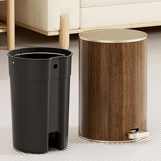 12L Elegant Wood Grained Trash Can with Large Capacity Sealed Trash Can with Lid for Home Or Office Use Large Capacity Garbage Bin