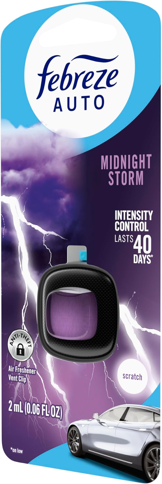 Febreze AUTO Air Freshener Odor-Fighting Automotive Vent Clip Midnight Storm Scent 8 Count