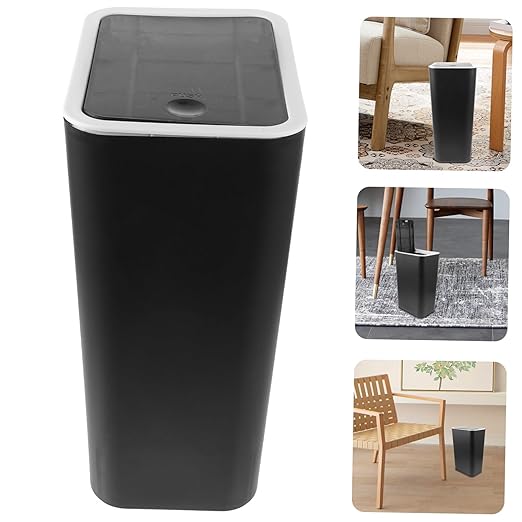 Bathroom Trash Can with Lid Press Top Garbage Can for Bedroom Kitchen and Office Lightweight Wastebasket with Design and Stylish Waste Container
