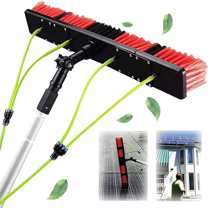 Glass Cleaning Brush Home Water Fed Telescopic Pole Kit Solar Panel Brush Rotating for Photovoltaic PanelWater Fed Telescopic Window Cleaning Pole Kit 5m/16.4ft Extendable Solar Panel Washi