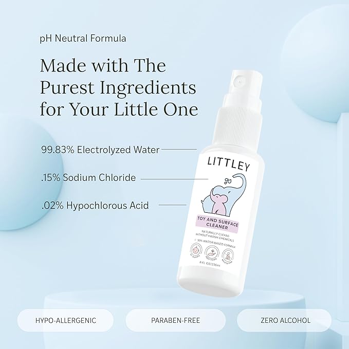 Littley Toy &amp Surface Cleaner | 8 oz | Alcohol-Free HOCl Spray for Baby Toys &amp High-Touch Surfaces | Fragrance-Free Formula | Gentle Cleaning for Everyday Messes