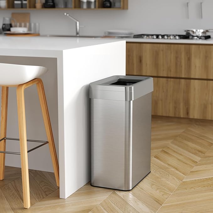 iTouchless 18 Gallon Rectangular Open Top Trash Can and Recycle Bin with Dual AbsorbX Odor Filters Space-Saving Large Capacity Commercial Grade 68L Receptacle for Home Office Garage Stainless Steel