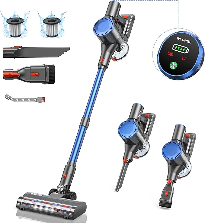 WLUPEL 30KPA 400W Cordless Vacuum CleanerStick Vacuum with Max to 45 Mins Runtime Battery80000RMP Powerful Motor Handheld Vacuum for Hard Floor/Carpet/Pet Hair/Car