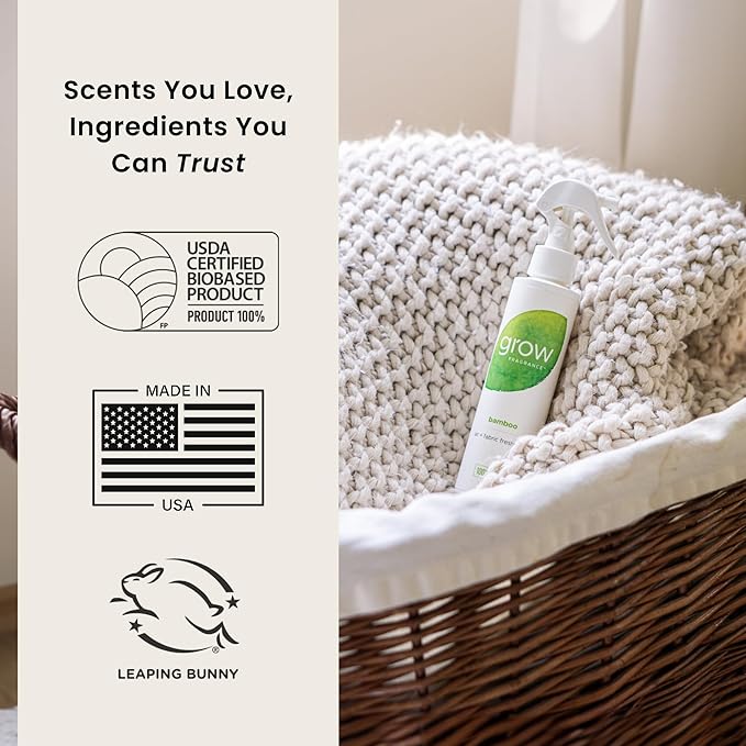 Grow Fragrance Scented Fabric and Room Air Freshener Spray - Certified Non-Toxic 100% Plant-Based Essential Oils - 5 oz (Bamboo 2-Pack)