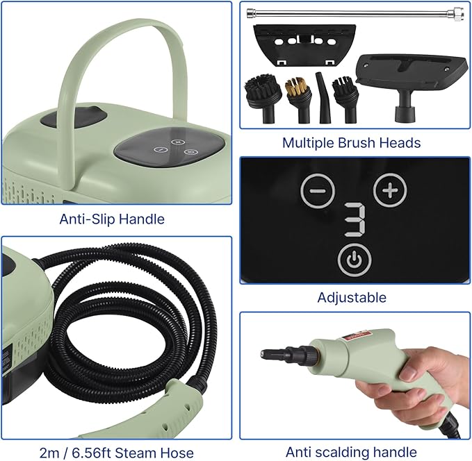 Pressurized Handheld Multi-Surface Steam Cleaner with 8pcs Accessories Smart Touch Screen 6 Levels Adjustable Deep Cleaning Steamer with Portable Handle for Clothes Car Glass Window Kitchen