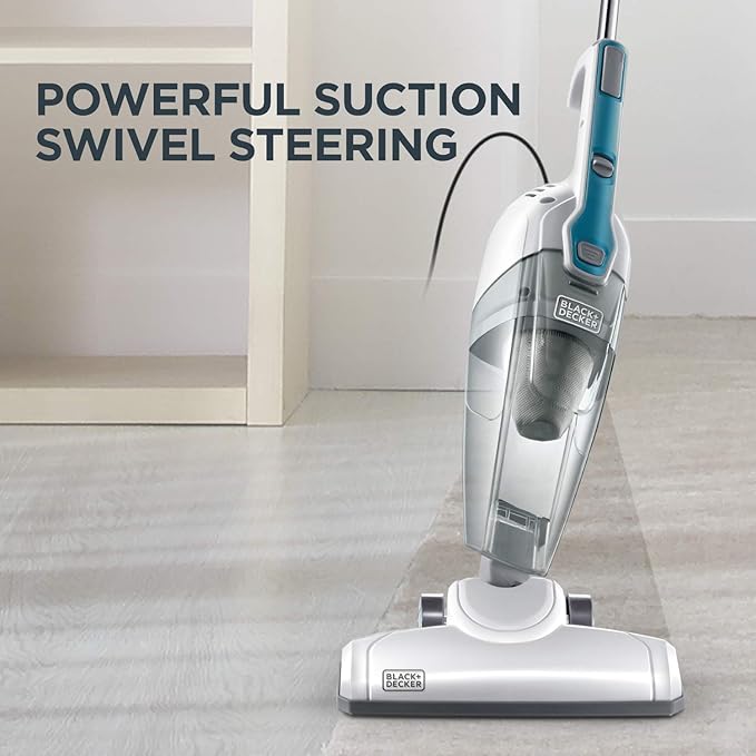 Black &amp Decker BDST1609 3-in-1 Corded Lightweight Handheld Cleaner &amp Stick Vacuum Cleaner White with Aqua Blue