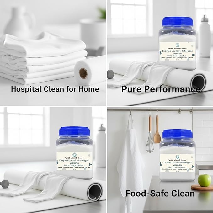 Ultra-Concentrated Enzyme Laundry Detergent - Unscented | Plant &amp Mineral-Based Stain Remover Odor Eliminator | Safe for Sensitive Skin Biodegradable HE Compatible | 32 oz