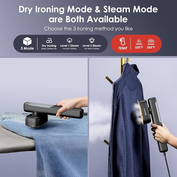 FEPPO Travel Steamer for Clothes 110-240V Dual Voltage Portable Steamer &amp Iron 2 in 1 Fast Heat Up 1100W Powerful Garment Steamer Large Ceramic Heat Panel for Home &amp Global &amp Europe Tr