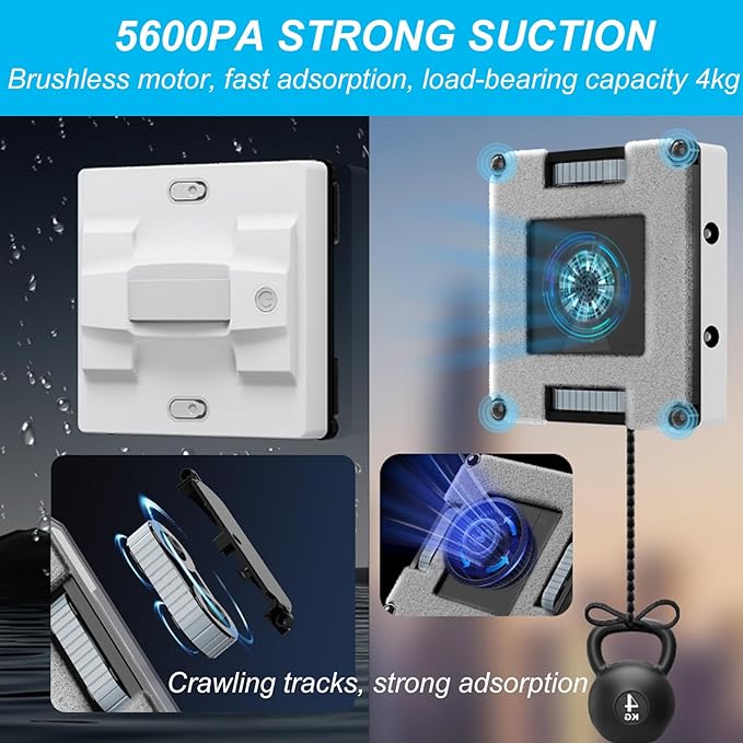 Wet Rub Window Cleaning MachineFour-Way Four-Nozzle Atomizing Water Spray5600Pa Window Cleaner Robotfor Most Glass MaterialsWhite