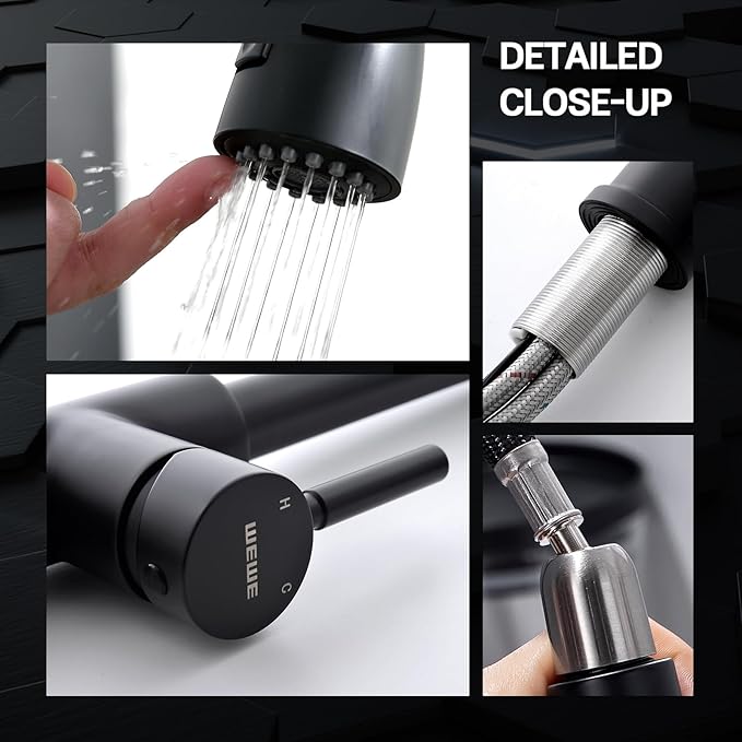 WEWE Kitchen Faucets with Pull Down Sprayer Black Kitchen Faucet Commercial Single Handle Design with Perfect Arc with Hoses for Rv Kitchen Bar (2 Pack)