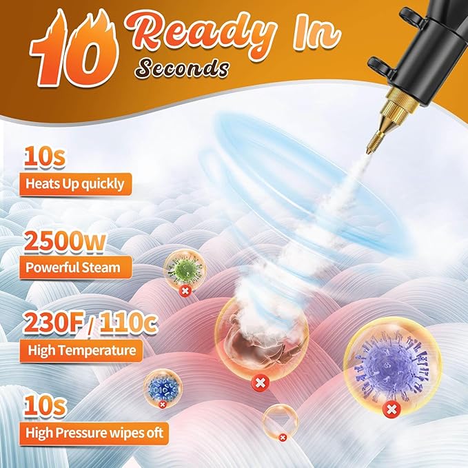 Handheld Steam Cleaner 2500W 1500ml High Pressure Steamer for Cleaning (Cream-1500ML Water Tank)
