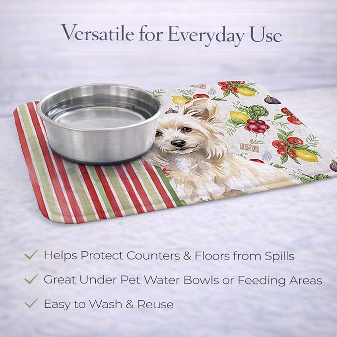 Caroline's Treasures Powderpuff Chinese Crested Vegetables Dish Drying Mat Absorbent Dish Drying Mat Pad for Kitchen Counter Dish Drainer Mat for Countertop 14 x 21 Multicolor