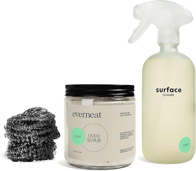 Everneat Oven Cleaning Kit: Natural Oven Cleaner and Kitchen Cleaner | Heavy Duty | Grill Stovetop Rack | Fume-free | Non-toxic | Safe to Clean All Ovens (Unscented) | Refillable Glass Jar &amp Bot