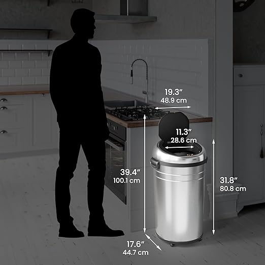 iTouchless Glide 23 Gallon Sensor Trash Can with Wheels and Odor Control System Stainless Steel 87 Liter Automatic Kitchen Bin and Office Garbage Can (Powered by Battery or Optional AC Adapter)