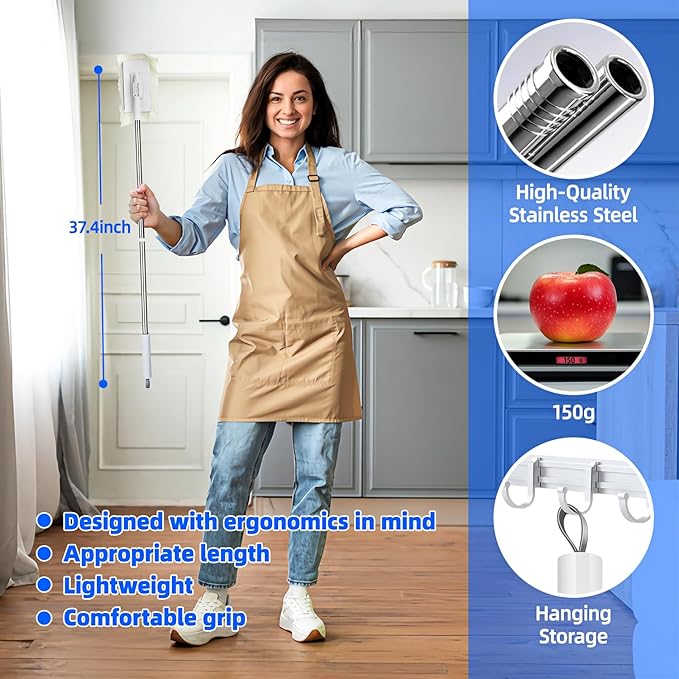 Snap Grip Mini Mop Stick with 39 inches Handle — Zero-Touch Gap Cleaner &amp Locking Head Includes 1 Mini Mop &amp 5 Reusable Cloths for Multi-Surface Cleaning