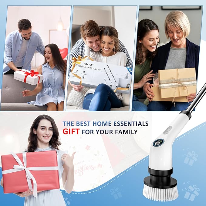 Electric Spin Scrubber Upgraded Battery with Extra-Long Runtime IPX7 Waterproof Power Cleaner with 7 Brush Heads 2 Speeds Adjustable Long Handle for Bathroom Floor Shower Tile &amp Kitchen Clean