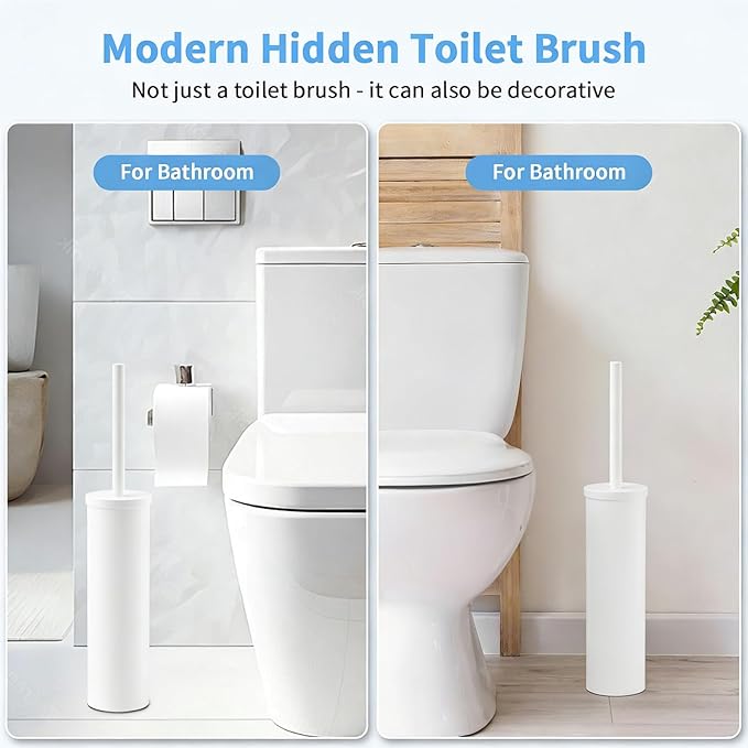 Stainless Steel Toilet Brush and Holder Set Wall Mount Heavy Duty Toilet Bowl Brush Oil Rubbed Matte White Toilet Brush Set with Long Handle for Bathroom and Farmhouse