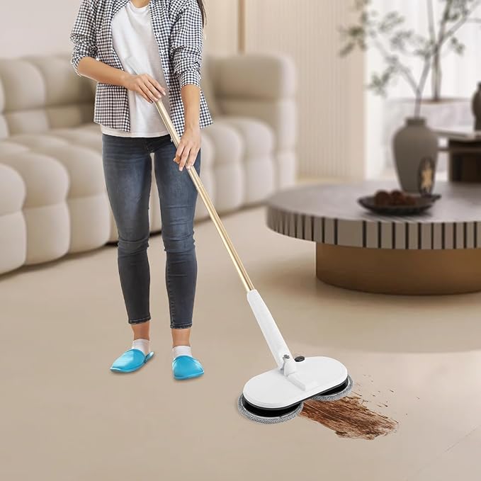 Electric Mop White Cordless Spin Mop with 2 Spare Pads &amp Adjustable Tube Modern Low Noise Electric Mops for Hardwood Tile Floors 60 mins Working Time