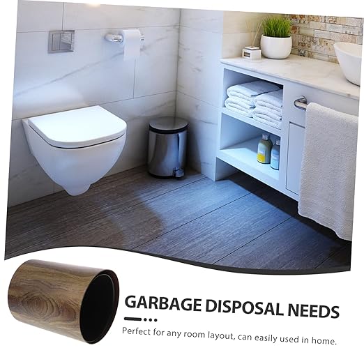 Imitation Wood Grain Trash Can Vintage Style Round Wastebasket for Home Office Kitchen Bathroom Lightweight Clean Capacity Garbage Container