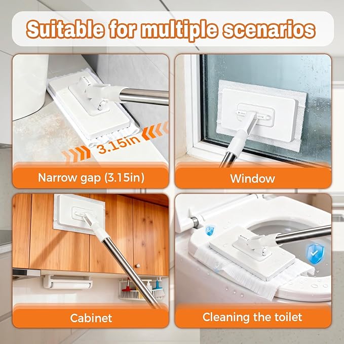 Mini Mop Zero Touch No Wash Lazy Mop with One-Click Cloth Change Compatible with Face Towels Adjustable for Wet/Dry Floors Tile Hardwood Corners (10 Reusable Cloths)